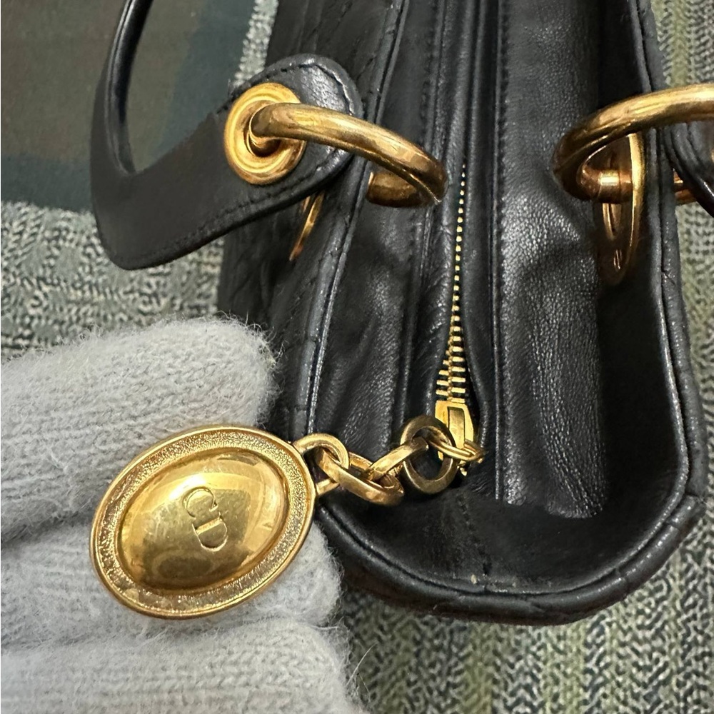 Dior Black Quilted Leather Satchel with Gold Hardware - Picture 15 of 15